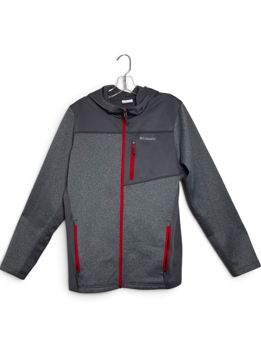 Columbia Men’s Hooded Full Zip Fleece Jacket Gray Red Size S